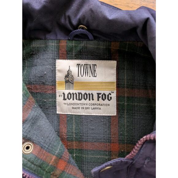 Towne by London Fog Men’s Chore Coat L – Navy, Plaid Lined, 90s Vintage Utility - Picture 7 of 10